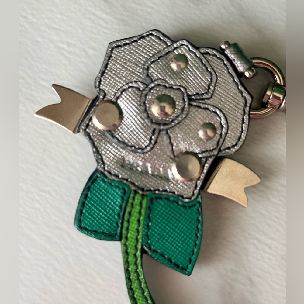 Prada Silver and Green Floral Bag Charm Authentic - Picture 2 of 4